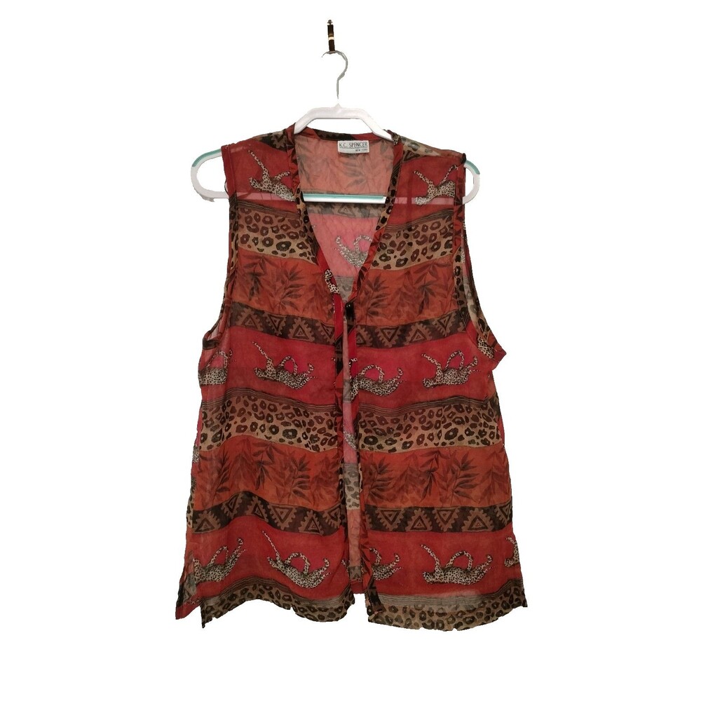 K.C. SPENCER FLORAL JUNGLE SQUARE NECK SLEEVELESS SHEER VEST TOP sz XL/1X